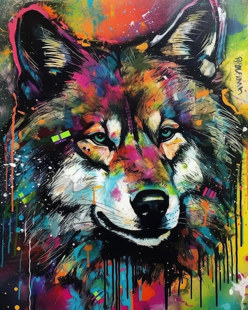 Surrealistisch portret van een wolf in aquarelstijl