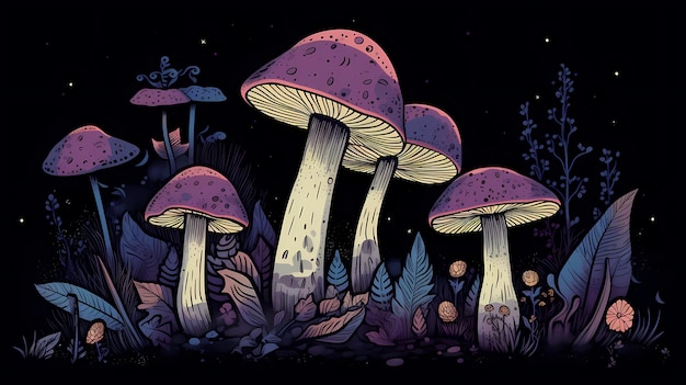 Surrealistisch psychedelisch landschap fantastische paddenstoelen