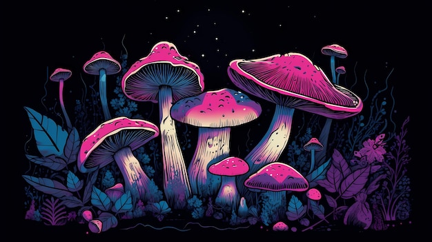 Surrealistisch psychedelisch landschap fantastische paddenstoelen