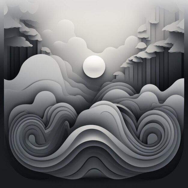 Surrealistisch zwart-wit oceaanontwerp met vectorgradiënt