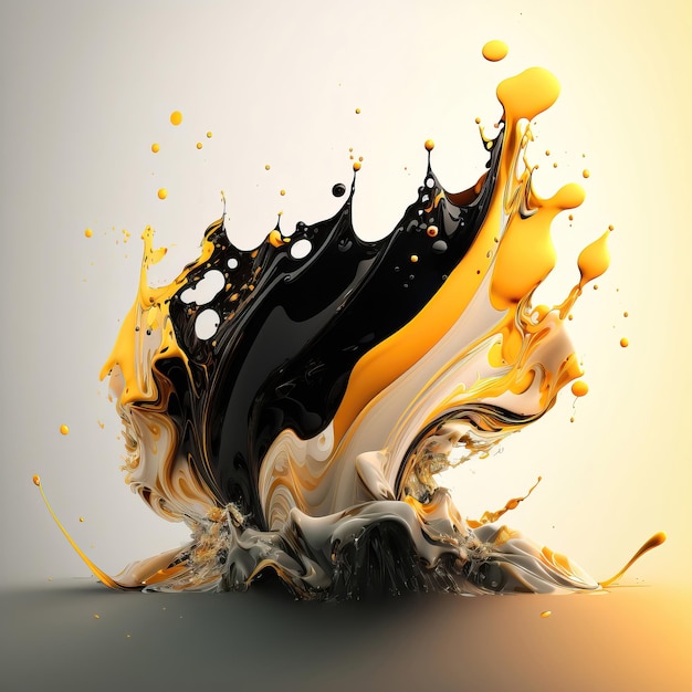 Surrealistische abstracte kunst van glanzend zwart wit en goud verfstromen en spatten met kleurovergangen