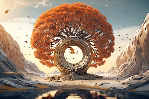 Surrealistische boom van het leven in een biologisch afbreekbare utopie oct 00178 01