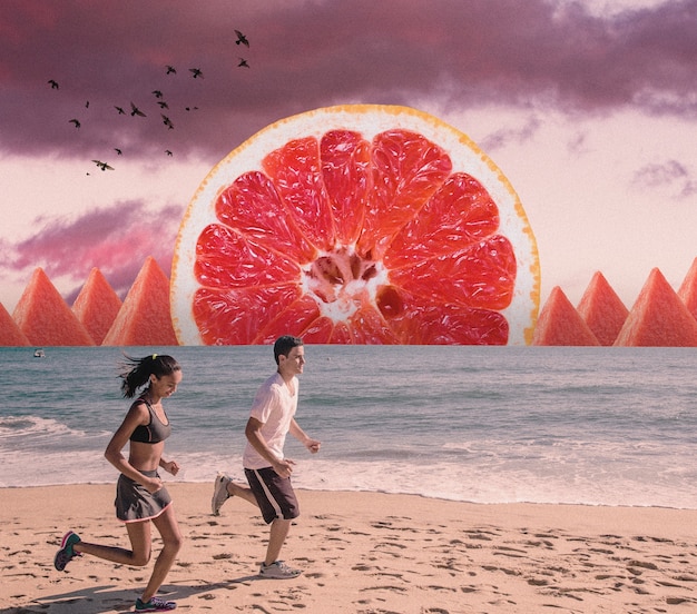 Surrealistische collages van het strand