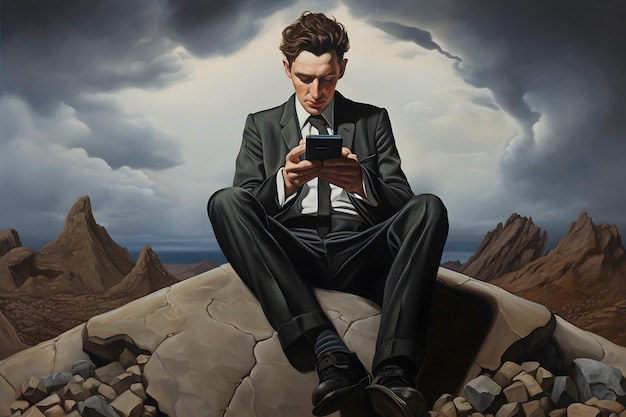 surrealistische kunst van mens en smartphone