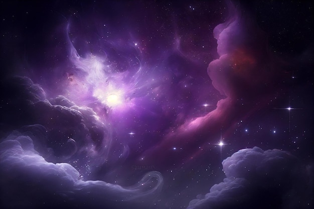 Surrealistische paarse Galaxy met sterrenhemel Cloud achtergrond