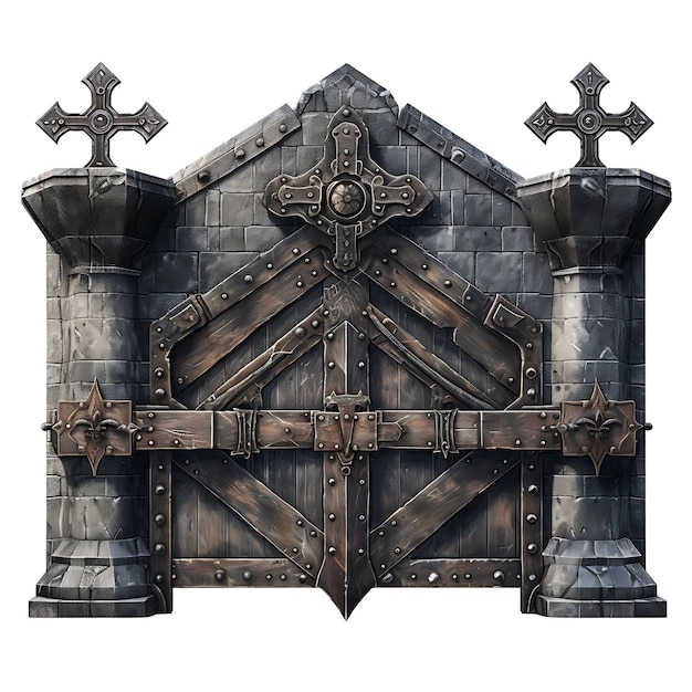 Surrealistische stijl van Fortress Gate met kruis en schild ontwerp bestaat uit een voor creatief idee ontwerp
