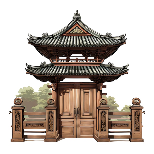 Foto surrealistische stijl van glijdende poort met pagode ontwerp bestaat uit een enkel blad wo creatief idee ontwerp