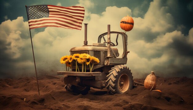 Surrealistische weergave van werknemer en baan Amerika vlag achtergrond