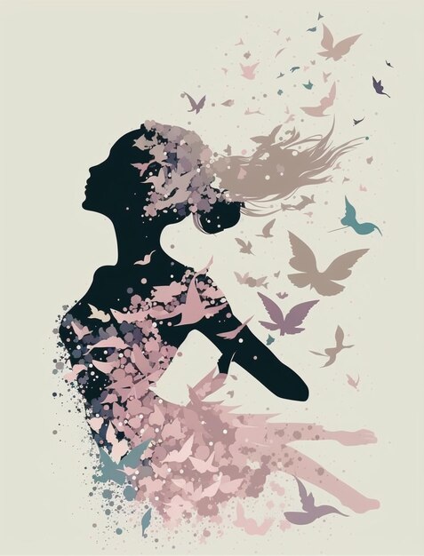 Surrounded by Butterflies a Graceful Ballerina in Silhouette