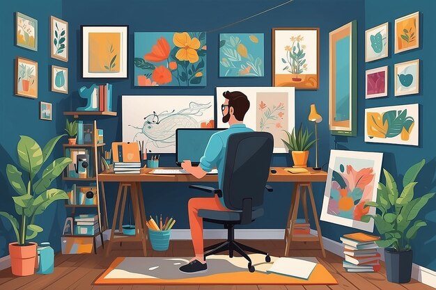 Surrounded by creativity artistic home office vector