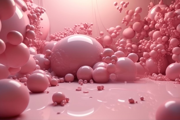 Surrounded by floating pink bubbles light pink ai generated