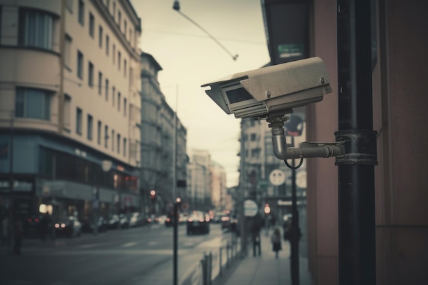 Foto telecamera di sorveglianza presso il sistema di monitoraggio cctv della strada cittadina ia generativa