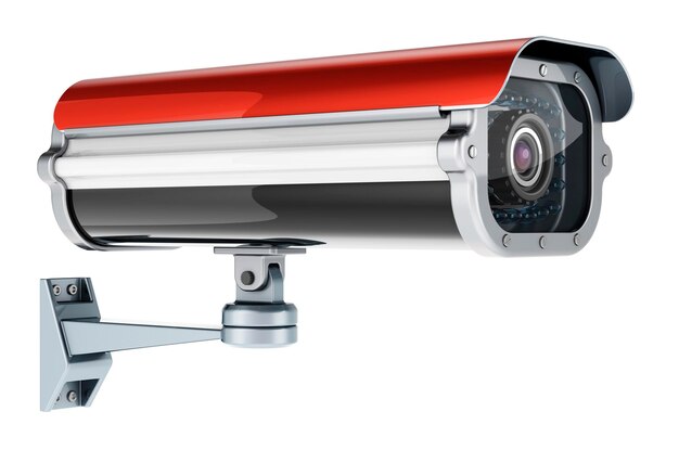 Surveillance camera with Yemeni flag 3D rendering