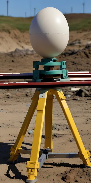 Photo surveyors tripod in the picture and an egg on the tripod generative ai