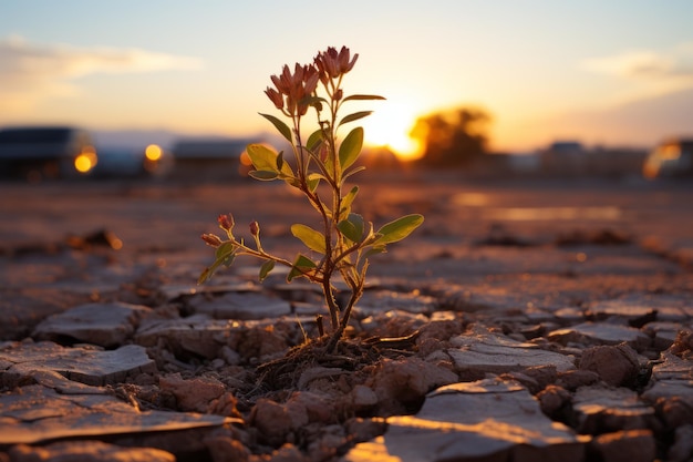 Photo survival symphony the contrasting beauty of a bush in a dried out desert