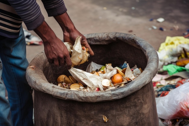 Surviving on Scraps Person Scavenging for Food in a Trash Bin