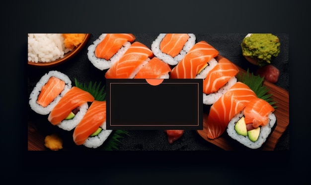 ソーシャルメディアの寿司広告の背景 日本の寿司ロールとサーモンを投稿する Generative Ai