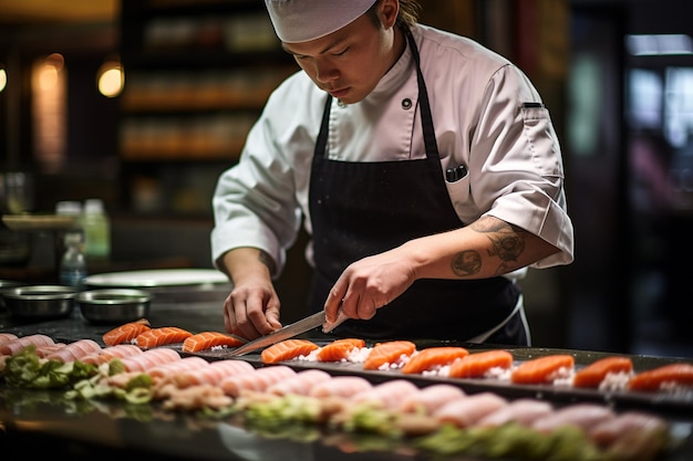 Sushi being served at a formal dining event