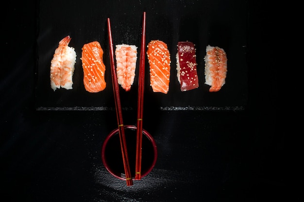 Sushi on a black background