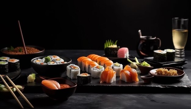 Sushi on the black background