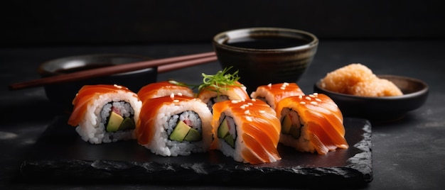 Sushi on the black background