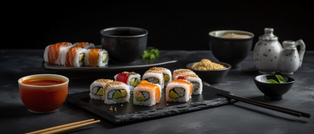 Sushi on the black background