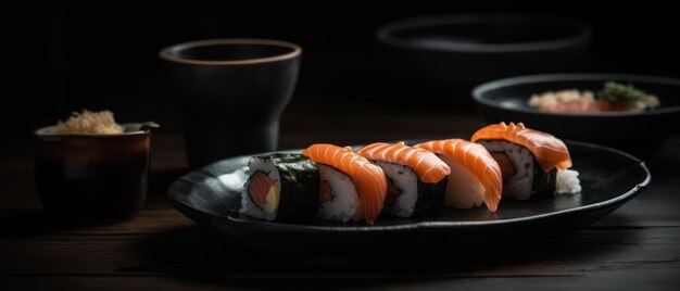 Sushi on the black background