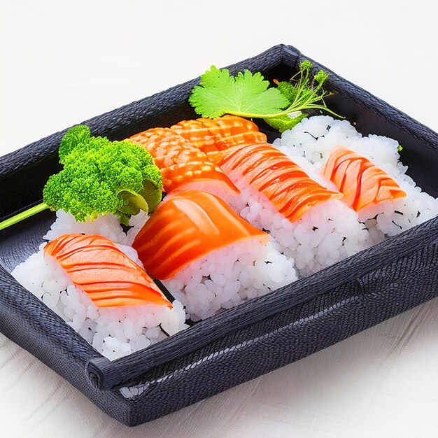 Sushi on a black wicker basket white background image download