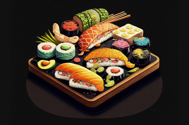 Sushi on a black wooden surface