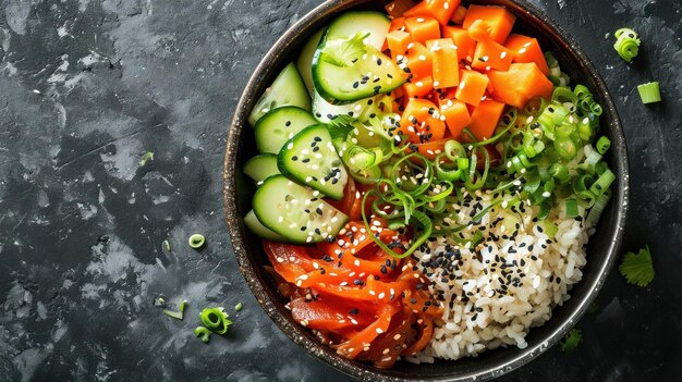 현미밥과 절인 야채로 만든 초밥 그릇 생성 아이