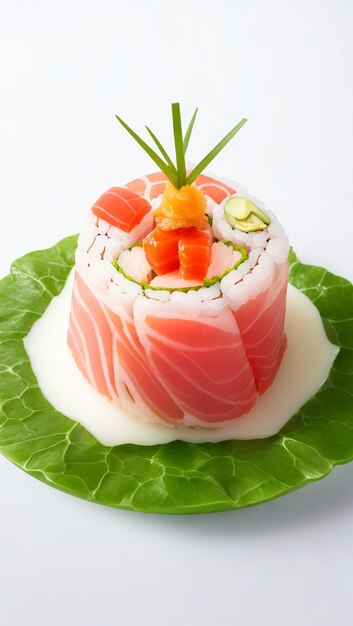 A sushi cake with a sushi on top