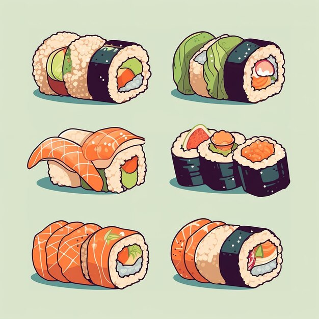 Sushi flat vector illustration cartoon