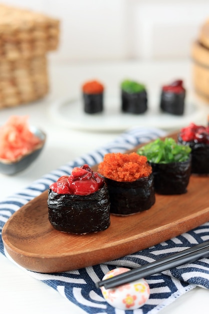 Sushi Gunkan Maki with Various Topping