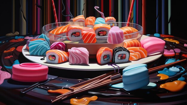 Foto sushi harmony in roze en kastanjebruin