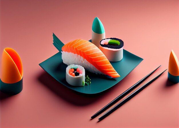 Sushi in plaat op roze pop zachte stijl AI gegenereerd