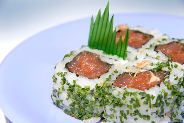 Sushi, Japanese tuna and scallion sushi rolls, Japanese food