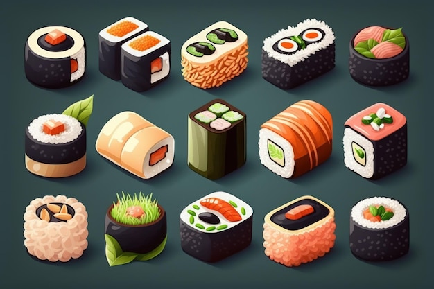 Sushi maki rolt in een verscheidenheid aan Japans eten