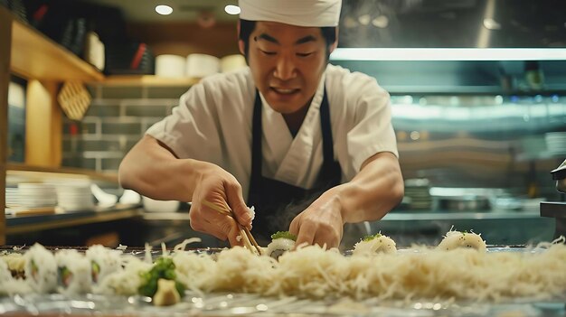 Foto lezione di preparazione del sushi in un ristorante