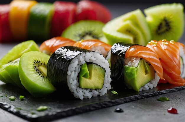 Sushi met gesneden kiwi-garnish