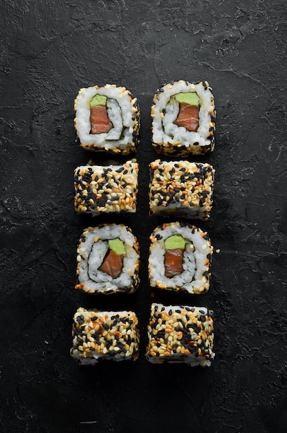 Sushi met vis sesam en wasabi Zee Sushi Bovenaanzicht