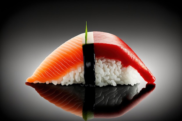 Sushi nigiri with wasabi ginger and soy sauce Japans traditional food looking up