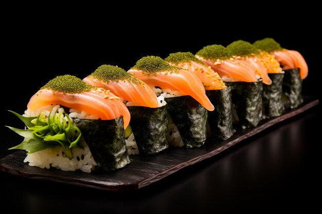 Photo sushi nori with salmon and apetizers around