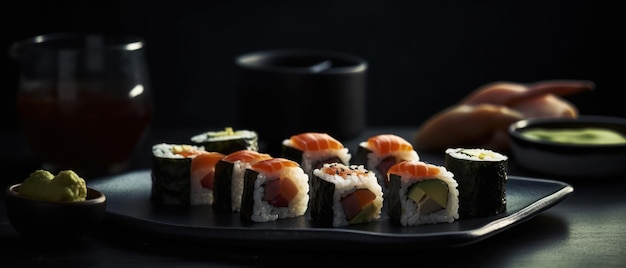 Sushi op de zwarte achtergrond