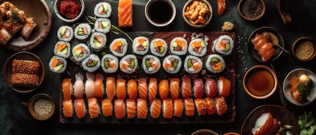 Sushi op de zwarte achtergrond