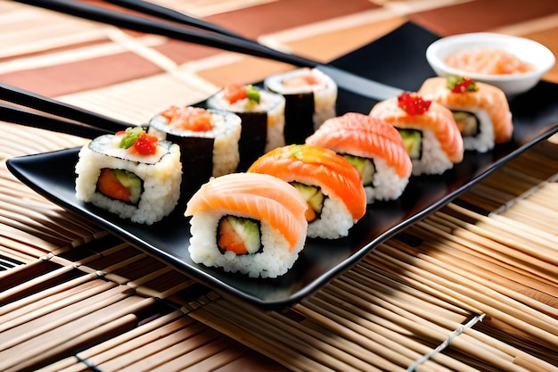 Sushi op een bord met een bord sushi