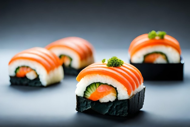 Sushi op een tafel met het woord sushi erop