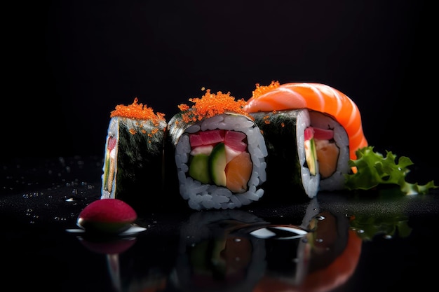 Sushi op een zwarte achtergrond