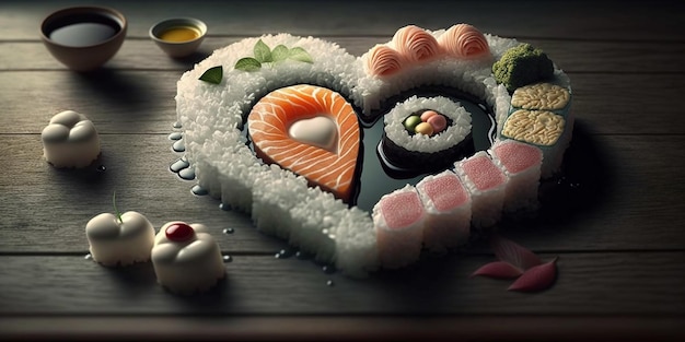 Sushi op tafel in de vorm van een hart Generatieve AI