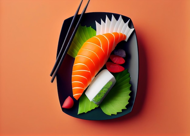 Sushi in plate on pink pop soft style AI Generated