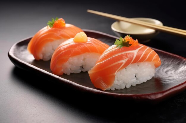 Sushi on a plate with chopsticks